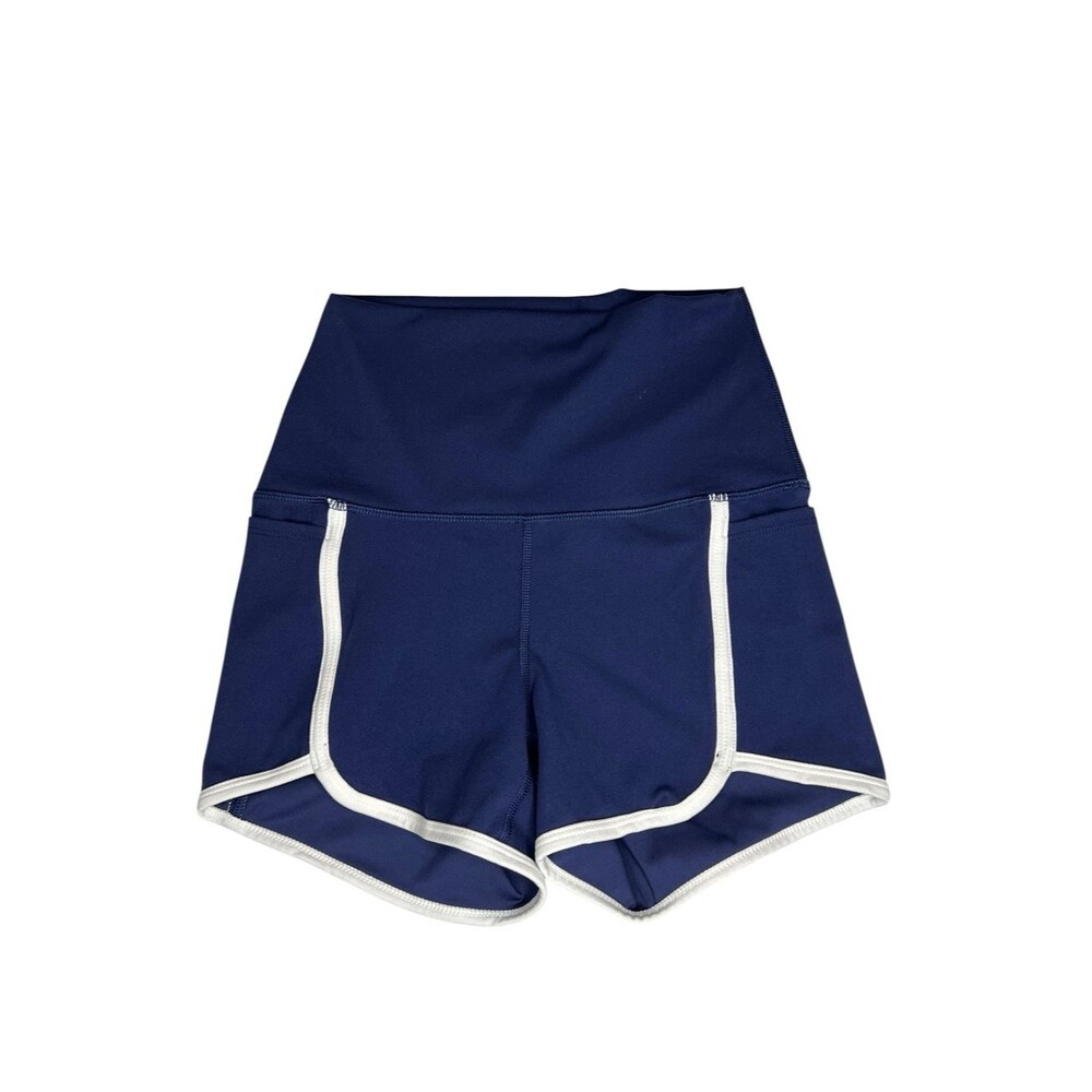 Yogalicious Lux Summer Flair Bike Shorts Navy Blue with White Trim Womens Small
